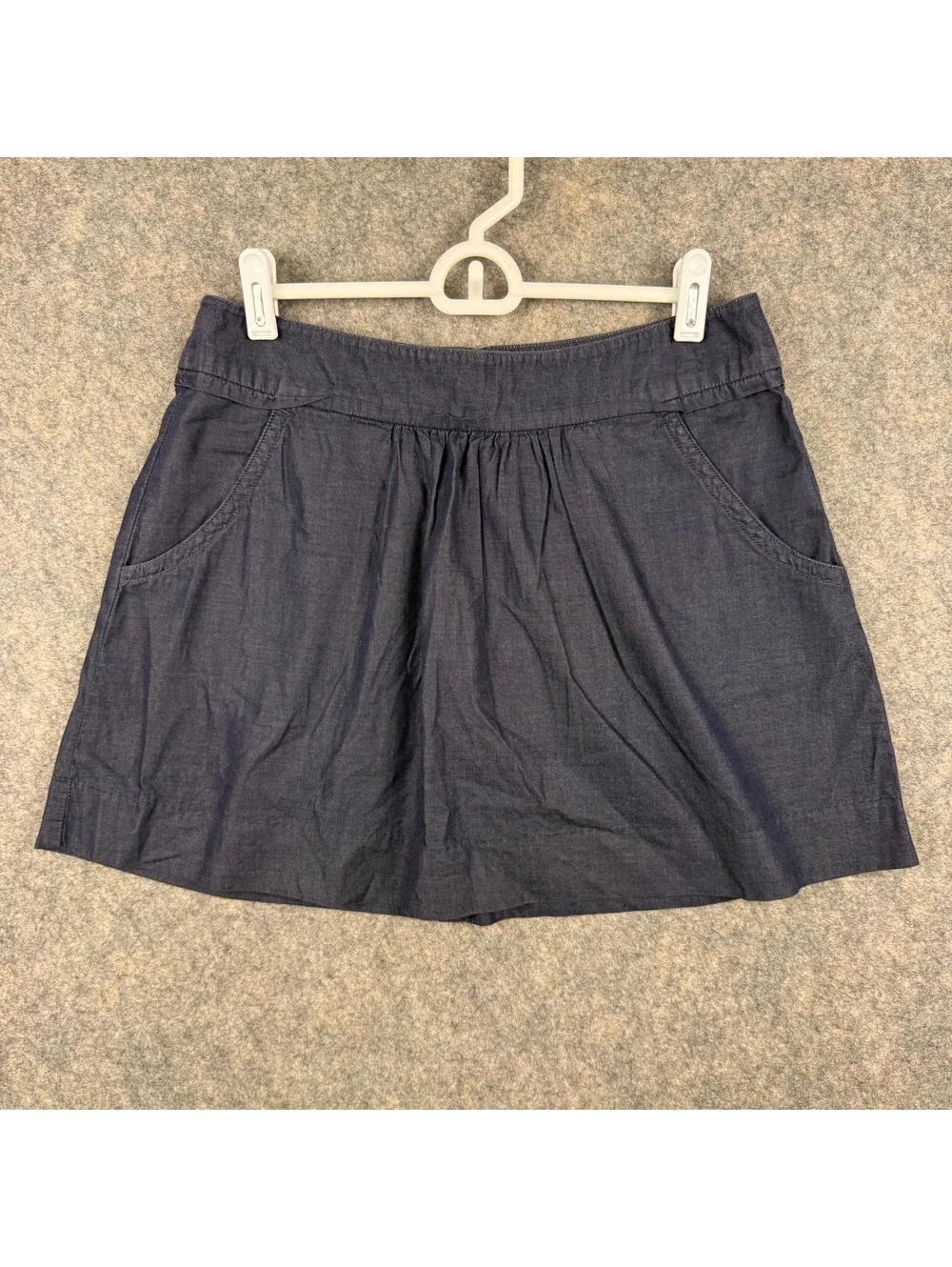 J. Crew Mini Skirt Pockets Wide Waistband Navy Blue Size 4 Preppy Classic 870